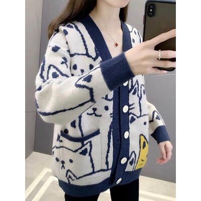 莉纱芙特针织衫女开衫早秋装女装薄款毛衣女外套宽松春秋季打底衫女士学生小香风时尚百搭显瘦上衣 藏青色