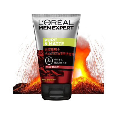 欧莱雅LOREAL 男士火山岩清痘冰感洁面啫喱 100ml（洗面奶男 冰火祛痘 男士洗面奶）