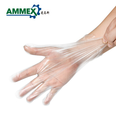 爱马斯（AMMEX）   爱马斯 AMMEX DCPE100C一次性薄膜塑料CPE加厚手套餐饮烘培食品级厨房美容手膜手套100只 透明 均码