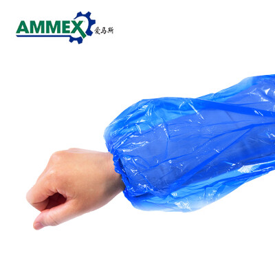 爱马斯（AMMEX）   爱马斯 AMMEX PSLEEVE 爱马斯一次性袖套白色蓝色厨房餐饮用防水防油袖套塑料套袖100支 蓝色