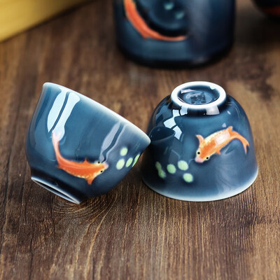 乾唐轩 双鱼酒器 宝石蓝+手工彩釉 壶230ml  杯50ml （1壶6杯）