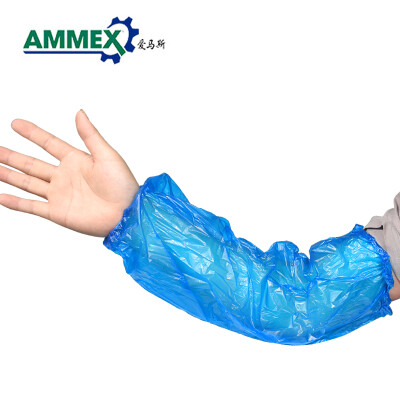 爱马斯（AMMEX）   爱马斯 AMMEX PSLEEVE 爱马斯一次性袖套白色蓝色厨房餐饮用防水防油袖套塑料套袖100支 蓝色