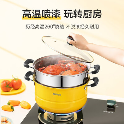 苏泊尔SUPOR 真味鲜不锈钢双层复底蒸锅（活力黄）EZ28BS08