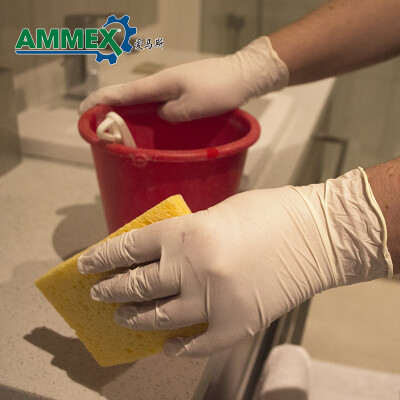 爱马斯（AMMEX）   爱马斯 AMMEX TLFGWC一次性乳胶手套无粉耐酸碱通用型橡胶检查手套食品级加工手套 100只一盒 乳白色