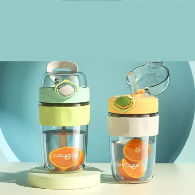 富光 享趣吸管玻璃杯 随身杯带吸管咖啡杯 440ml  G2140-DH-440