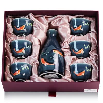 乾唐轩 双鱼酒器 宝石蓝+手工彩釉 壶230ml  杯50ml （1壶6杯）