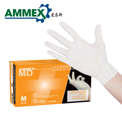爱马斯（AMMEX）   爱马斯 AEX TLFCD一次性橡胶乳胶医用手套 食品实验室无粉手术口腔牙科家务厚型100只/盒 乳白色