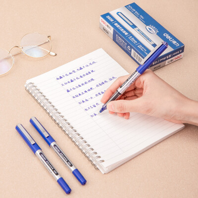 得力(deli)0.5mm蓝色直液式走珠签字笔S656学生考试中性笔 12支/盒