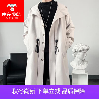 男款风衣搭配什么裤子好看(iosn 11-F848 男士连帽风衣 米白色中长款外套男士风衣测评看真相)-图片3