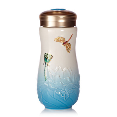 乾唐轩 蜻蜓夏荷随身杯 (大) 330ml（双层）