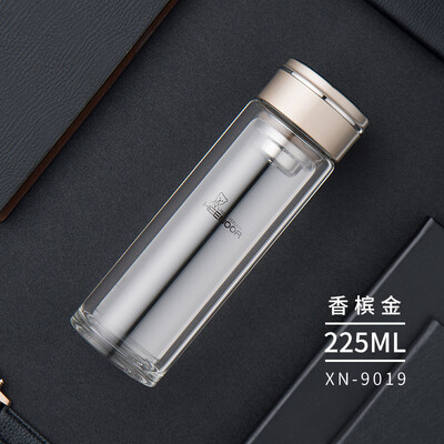 希诺 时尚玻璃杯女神花茶优雅双层泡茶杯耐热镜面杯盖便携水杯 XN-9019