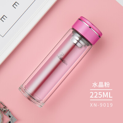 希诺 时尚玻璃杯女神花茶优雅双层泡茶杯耐热镜面杯盖便携水杯 XN-9019