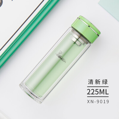 希诺 时尚玻璃杯女神花茶优雅双层泡茶杯耐热镜面杯盖便携水杯 XN-9019