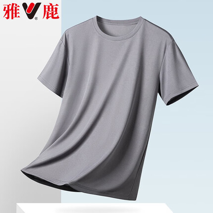 雅鹿速干短袖t恤男士夏季薄款圆领短袖男体恤衫打底衫半袖男上衣汗衫