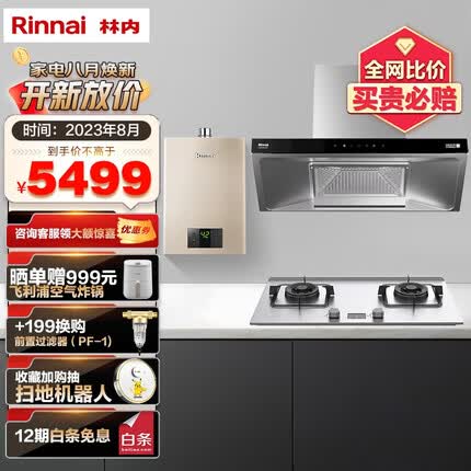 林内（Rinnai）家用恒温欧式厨房三件套20立方大吸力 5.0KW定时灶具 恒温热水器NM10T+2E08MT+13QC05