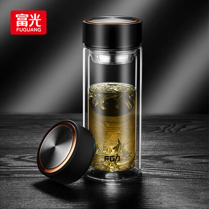 富光 男女士双层玻璃杯 经典简约304茶隔水杯子 便携创意泡茶杯
