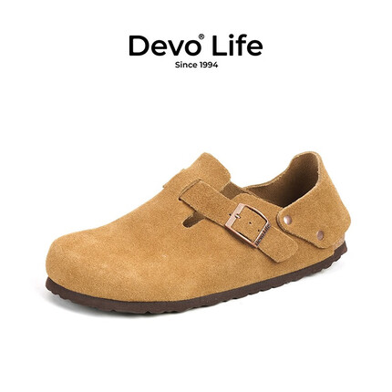 Devo LifeDevo/的沃软木鞋女休闲两穿套脚舒适单鞋56144 黄棕反绒皮 39