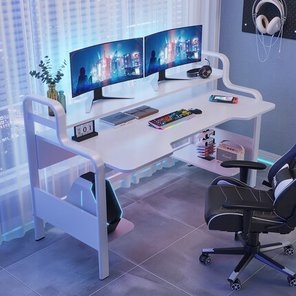 原声原代电竞桌家用电脑桌台式电竞桌椅组合一体桌子办公书桌电脑桌椅套装 一体式白双侧架（单桌140*74cm） 高75cm