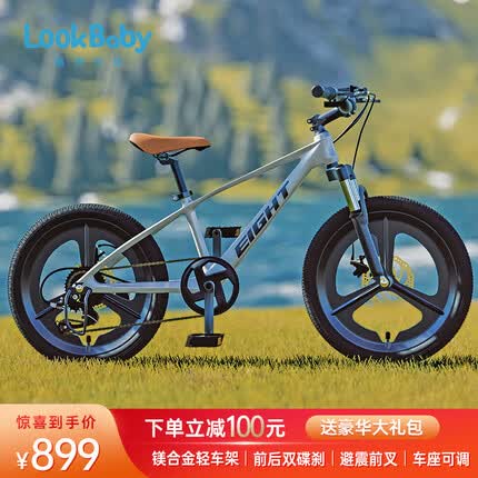 LookBaby 镁合金儿童自行车6-10岁自行车儿童单车儿童自行车小孩自行车儿童山地车 【20寸银色】镁合金一体车架+7速+前后碟刹+礼包
