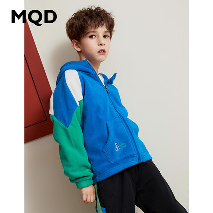MQD男童童装连帽卫衣春秋新款儿童摇粒绒中大儿童外套洋气开衫潮 B宝蓝 130cm