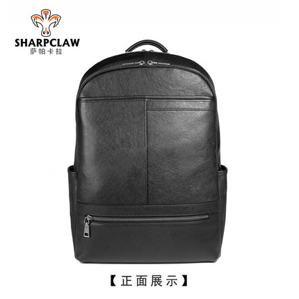 萨帕卡拉头层牛皮双肩包男大容量时尚书包男商务旅行背包电脑包 黑色 30*15*42cm SHARPCLAW