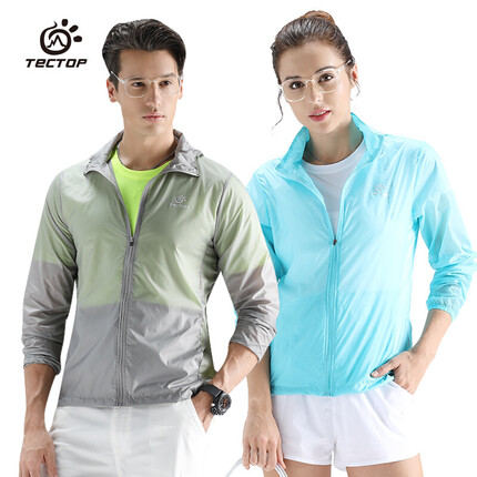 探拓（TECTOP）皮肤风衣 户外情侣款轻薄透气可收纳男皮肤风衣防晒衣 JL3009 男款浅灰色XXL