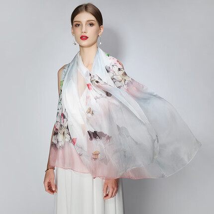 上海故事（STORY Of SHANGHAI）真丝丝巾春夏季纱巾蚕丝绸百搭丝巾披肩生日礼物 出水芙蓉