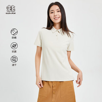 可隆短袖女款户外速干上衣防晒抗菌POLO衫 奶白色MK 165/M KOLON SPORT