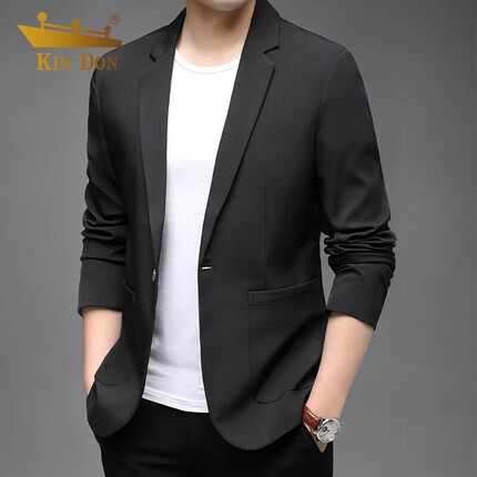 金盾（KIN DON）西服男外套纯色商务西装宴会衣服百搭简约休闲时尚潮流新郎结婚礼服 黑色 2XL