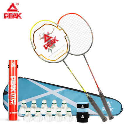 匹克全碳素羽毛球拍双拍4U超轻2支装比赛训练专业对拍含10球