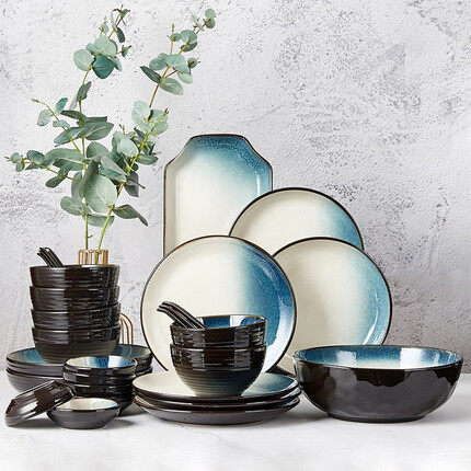 玉泉餐具套装碗盘碟套装家用碗筷组合北欧轻奢新品挪威海岸2人用6人用陶瓷 套装28件彩盒