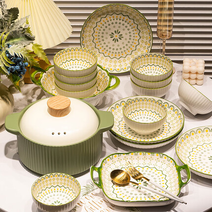 康陌（KANGMO） 碗碟套装日式简约碗盘碗具陶瓷盘子碗筷餐具整套 6人食33件配双耳汤碗【礼盒装】