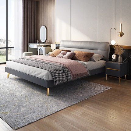 全友家居 床轻奢双人床主卧婚床科技布艺软包床简约板式床小户型卧室家具套装126805 高脚床C(1.5米)+171床垫