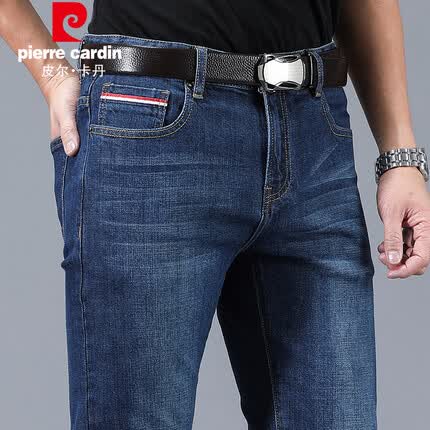 皮尔卡丹(pierre cardin)牛仔裤男直筒修身水洗秋冬休闲弹力中腰牛仔长裤青年203682蓝色30