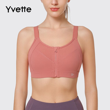 薏凡特(YVETTE)高强度女士运动内衣运动美背无钢圈聚拢收副乳运动文胸 13A玫红色 L