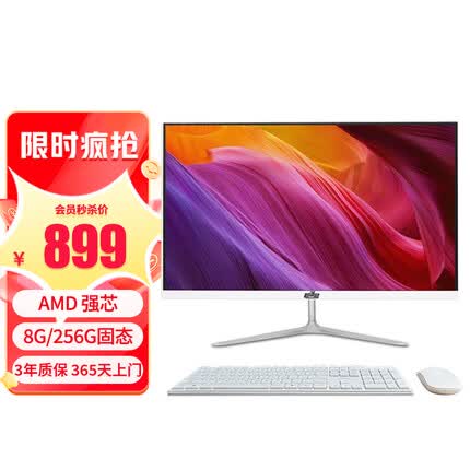 和谐号L19 19英寸商用办公家用一体机台式电脑 AMD强芯/8G/256G 双频WiFi 键鼠 2023新款