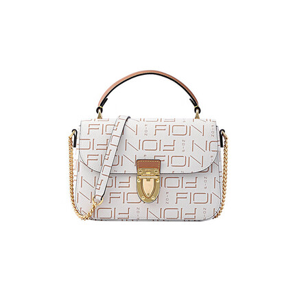 菲安妮（FION）斜挎邮差包老花简约高级感小众通勤包轻奢复古单肩包 玄米白 