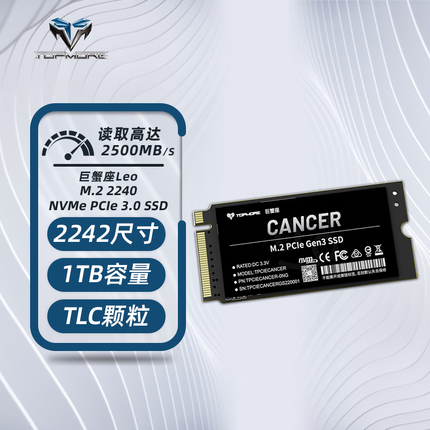 达墨巨蟹座1TB固态硬盘SSD PCI-e 3.0NVMe m2PCIe笔记本台式机高速2242 1TB