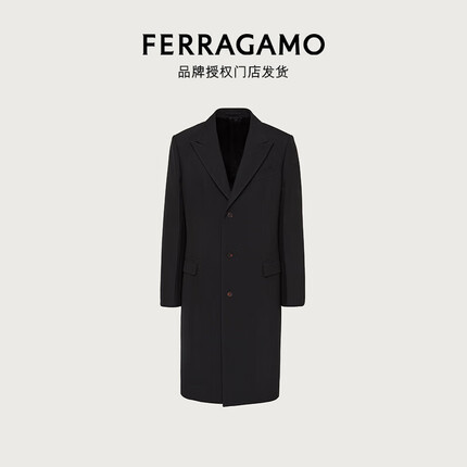 菲拉格慕(Ferragamo)【品牌授权门店发货】男士黑色单排扣大衣 0763578_7R _ 50