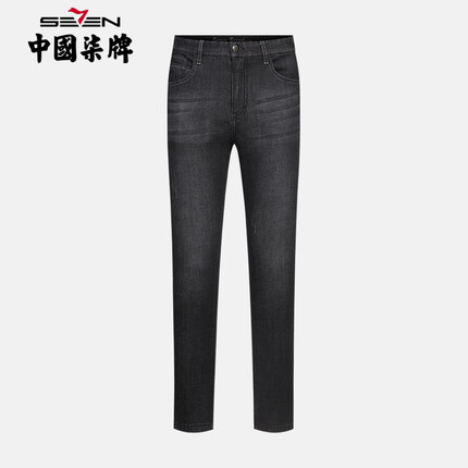 柒牌(SEVEN)【商场同款】柒牌直筒牛仔裤男2023夏季薄款弹力黑色休闲牛仔长裤 黑色 32