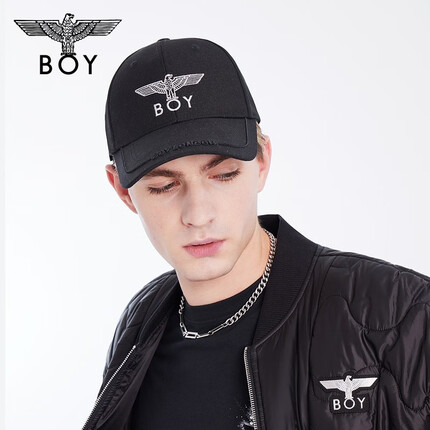 BOY LONDON秋季情侣款鸭舌帽老鹰印花潮流运动遮阳帽N90001 黑色 S