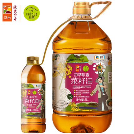 初萃 中粮原香菜籽油5L+400mL 低芥酸 非转基因食用油 物理压榨