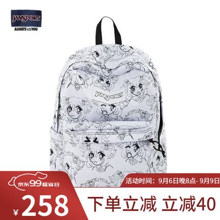 JANSPORT杰斯伯双肩包女23年新款学生男包休闲背包书包 4QUEAB9 漫画美少女-侧袋+隔层