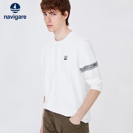 Navigare意大利小帆船男士长袖圆领T恤抑菌保暖上衣1335003504 白 XL/52