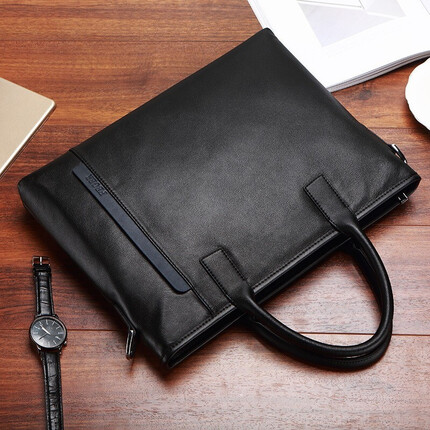 斐格手提包男士公文包男真皮商务包文件包横款提包皮包男包礼物 时尚黑(单品)