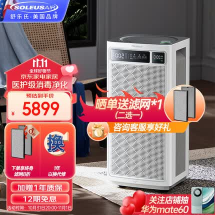 SOLEUSAIR舒乐氏空气净化器a10除甲醛分解除雾霾pm2.5家用卧室净化除菌空气消毒机 新品空净B01（母婴级）