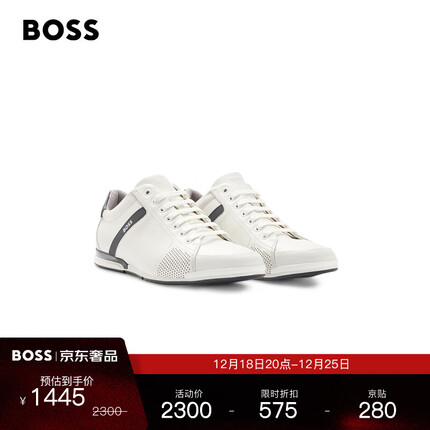 BOSS 男士秋冬新款徽标橡胶细节低帮皮革运动鞋 100-白色 EU:43