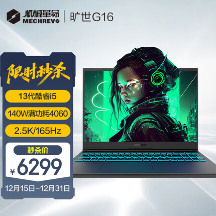 机械革命 旷世G16 16英寸13代酷睿i5游戏本笔记本电脑 i5-13500H 16G 1T RTX4060 165HZ 2.5K屏