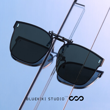 蓝其（Bluekiki）高清偏光近视太阳镜墨镜夹片开车驾驶镜夹片男女通用款 J2212 灰片 