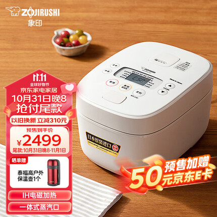 象印(ZO JIRUSHI)日本进口 家用IH电饭煲5升大容量 自清洗蒸汽口智能双预约电饭锅NW-QRH18C